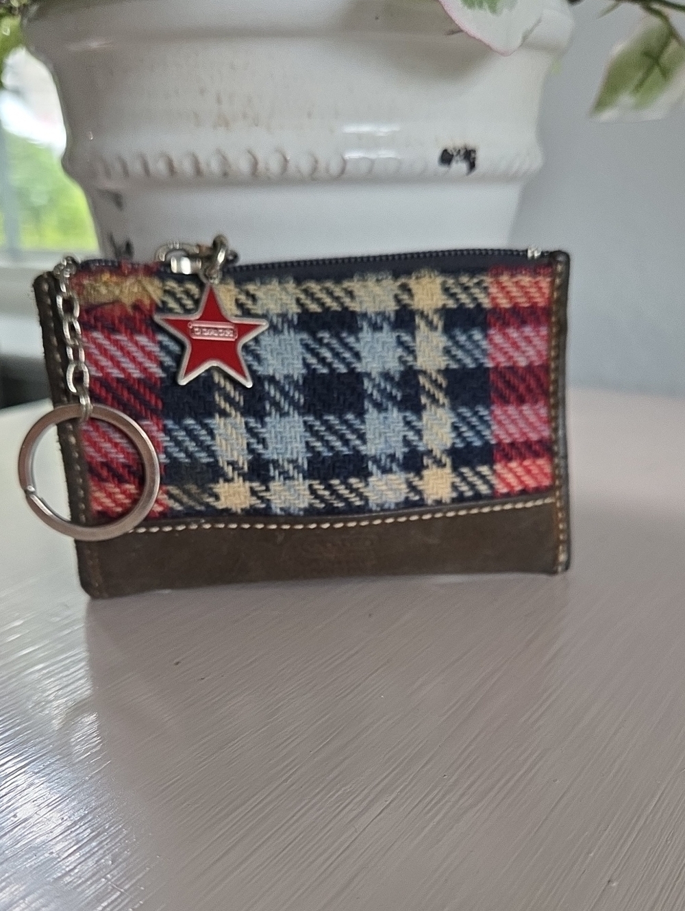COACH Plead & Brown Suede Card Key Charm